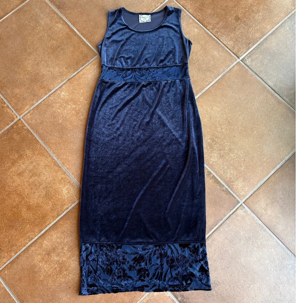 Dressing Clio Vintage Velour Popover Dress w Floral Burnout Mesh Trim size S